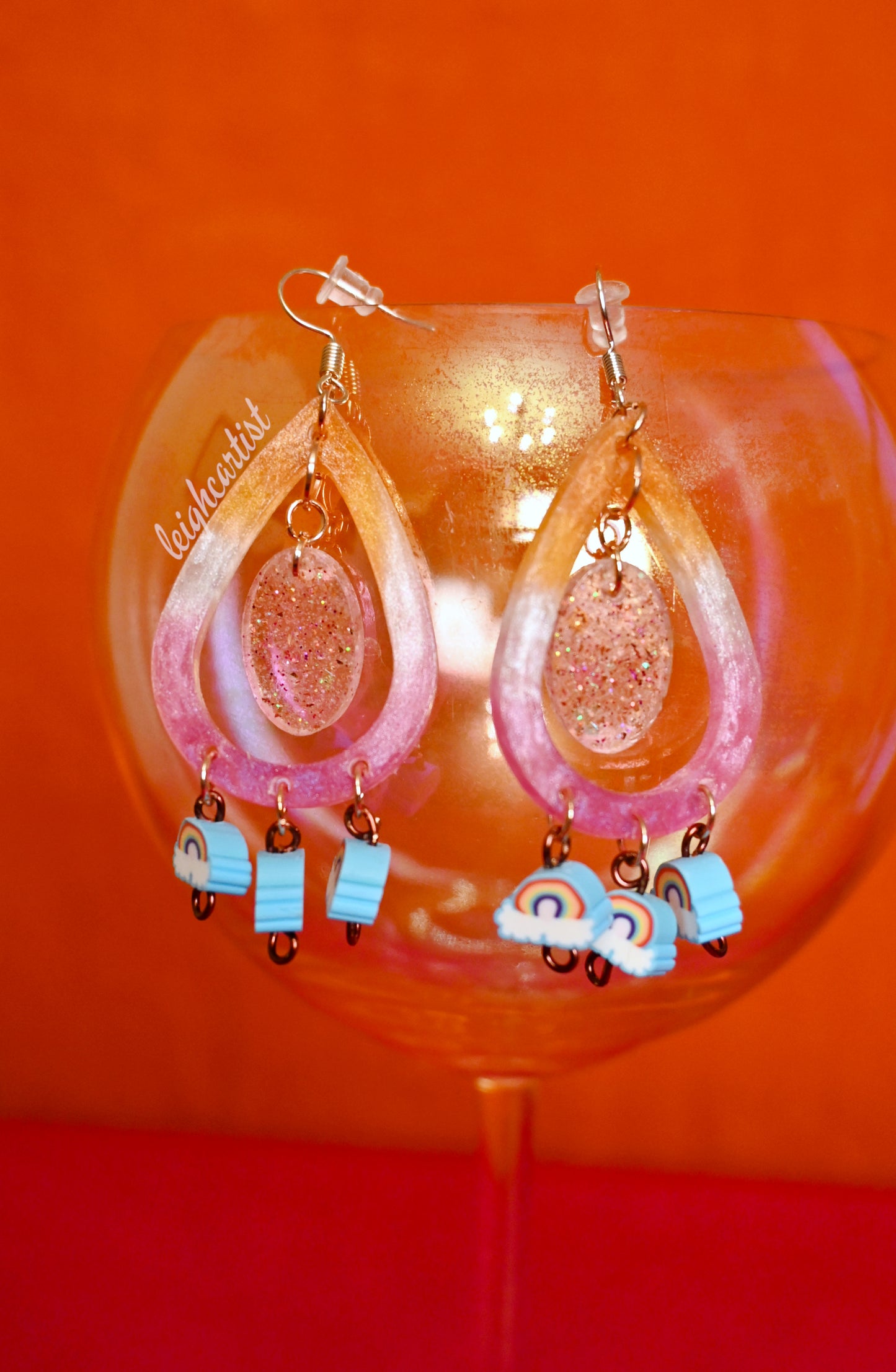 Lesbian Flag and Rainbows Resin Dangle Earrings