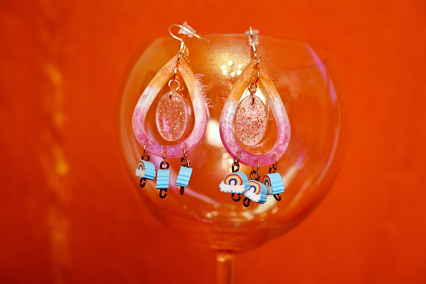 Lesbian Flag and Rainbows Resin Dangle Earrings
