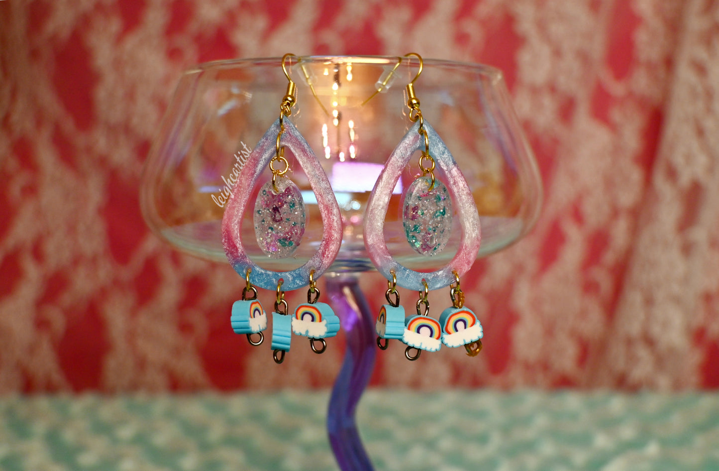 Transgender Flag and Rainbows Resin Dangle Earrings