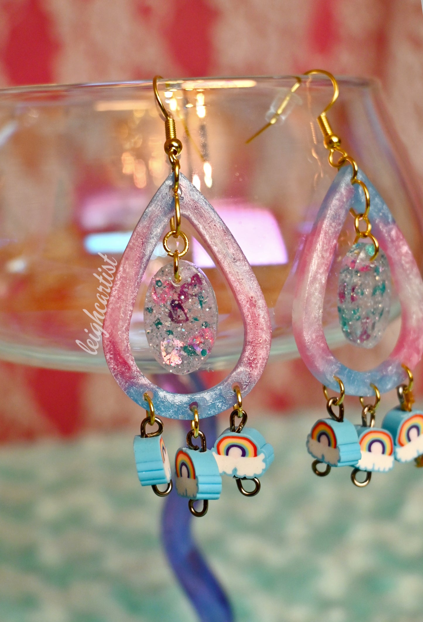 Transgender Flag and Rainbows Resin Dangle Earrings