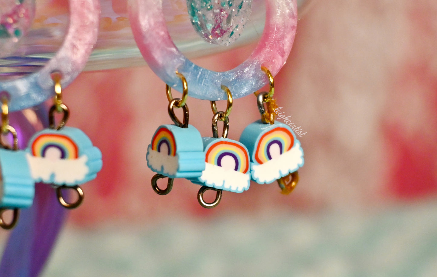 Transgender Flag and Rainbows Resin Dangle Earrings