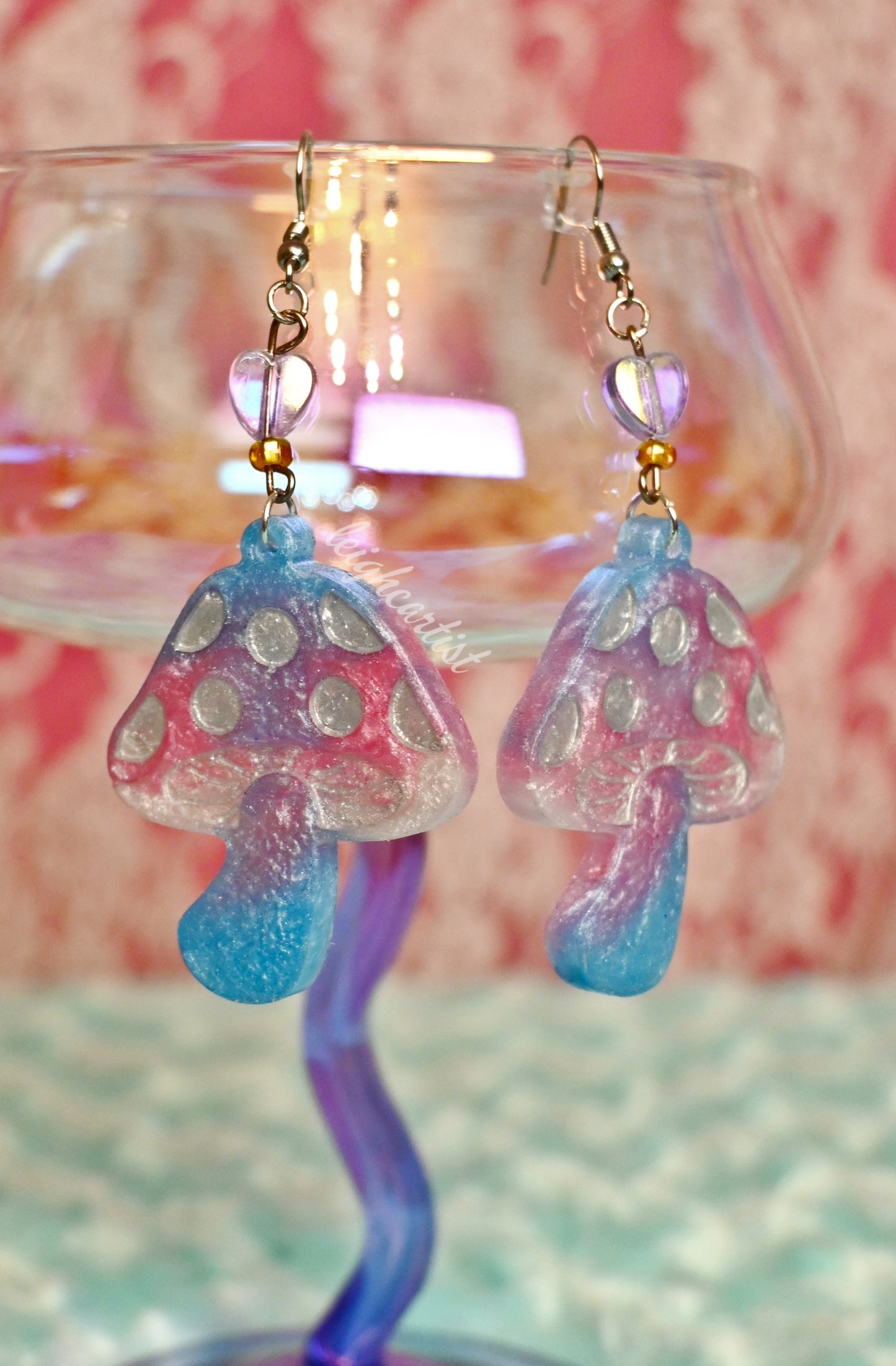 Transgender Flag Mushroom Resin Dangle Earrings