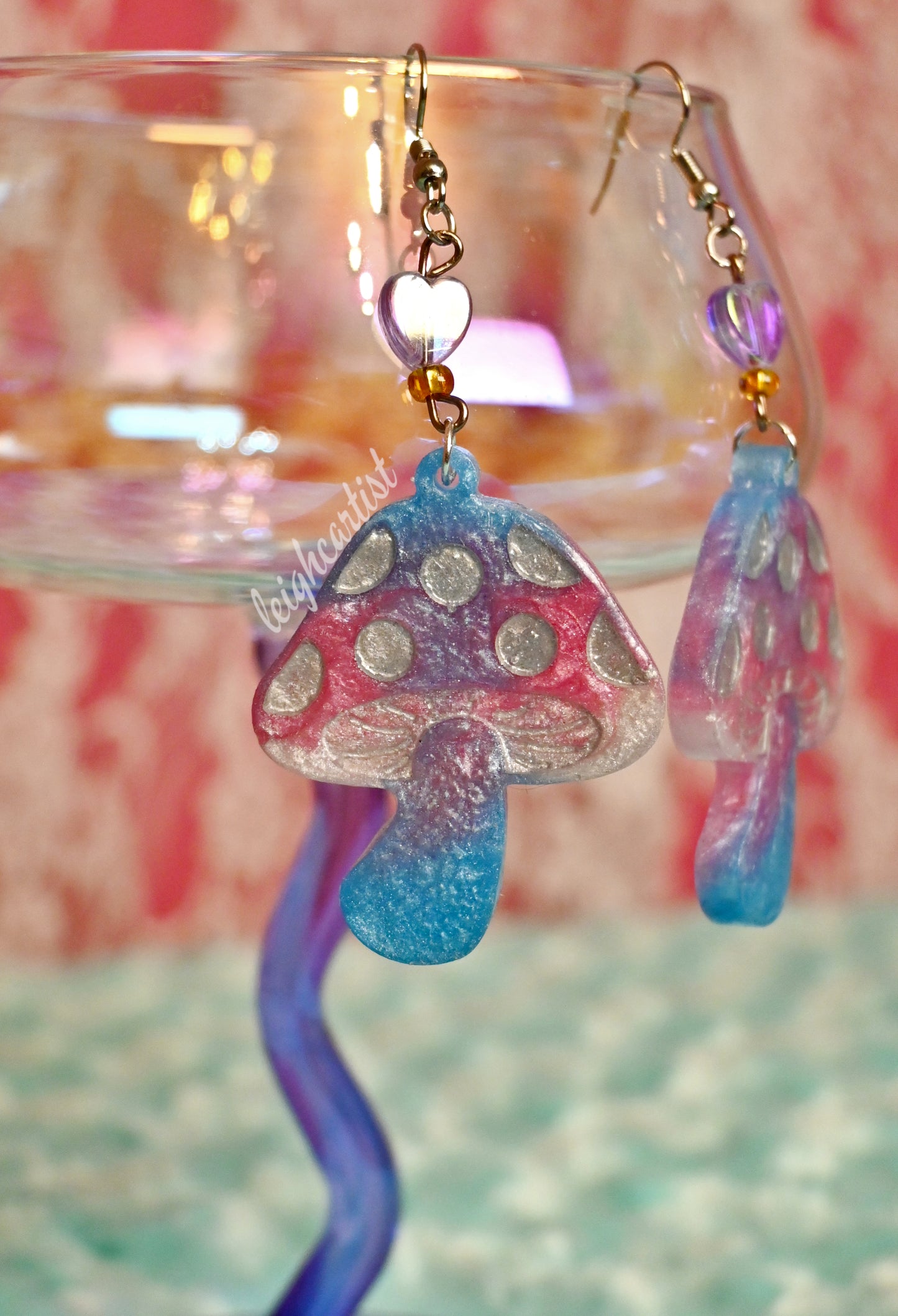 Transgender Flag Mushroom Resin Dangle Earrings
