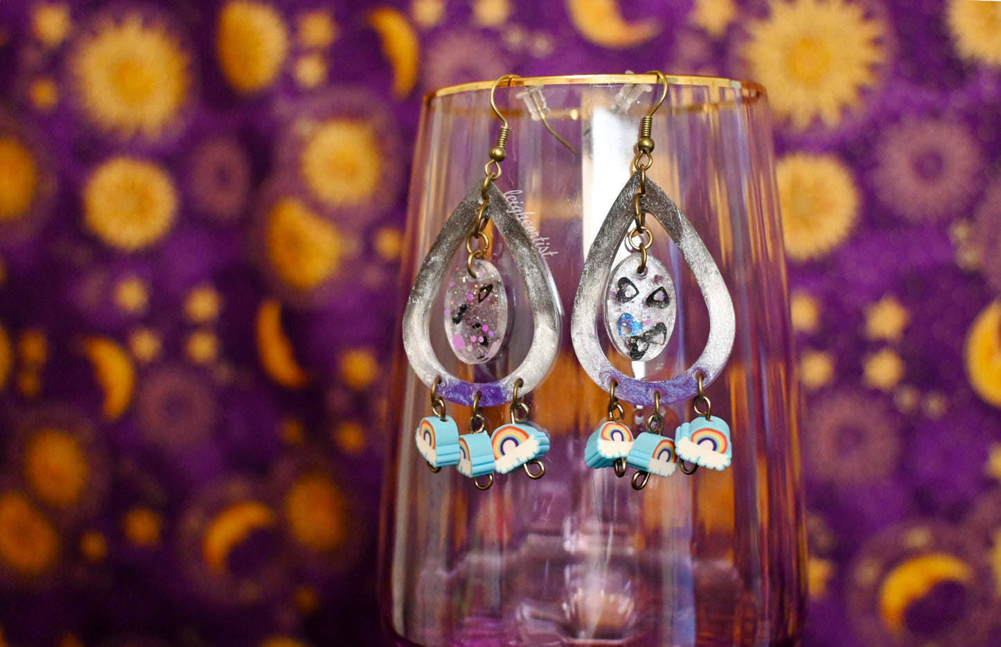Asexual Flag and Rainbows Resin Dangle Earrings