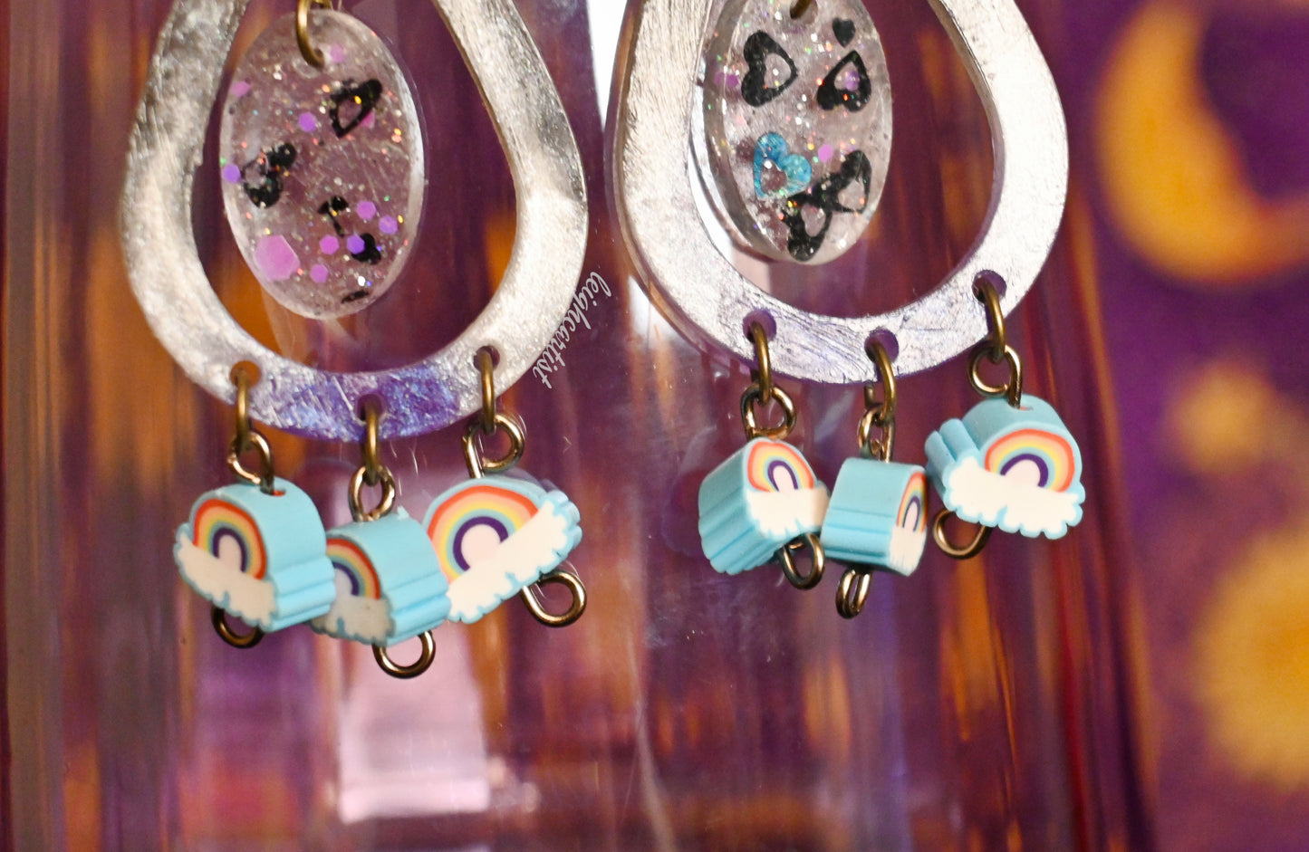 Asexual Flag and Rainbows Resin Dangle Earrings