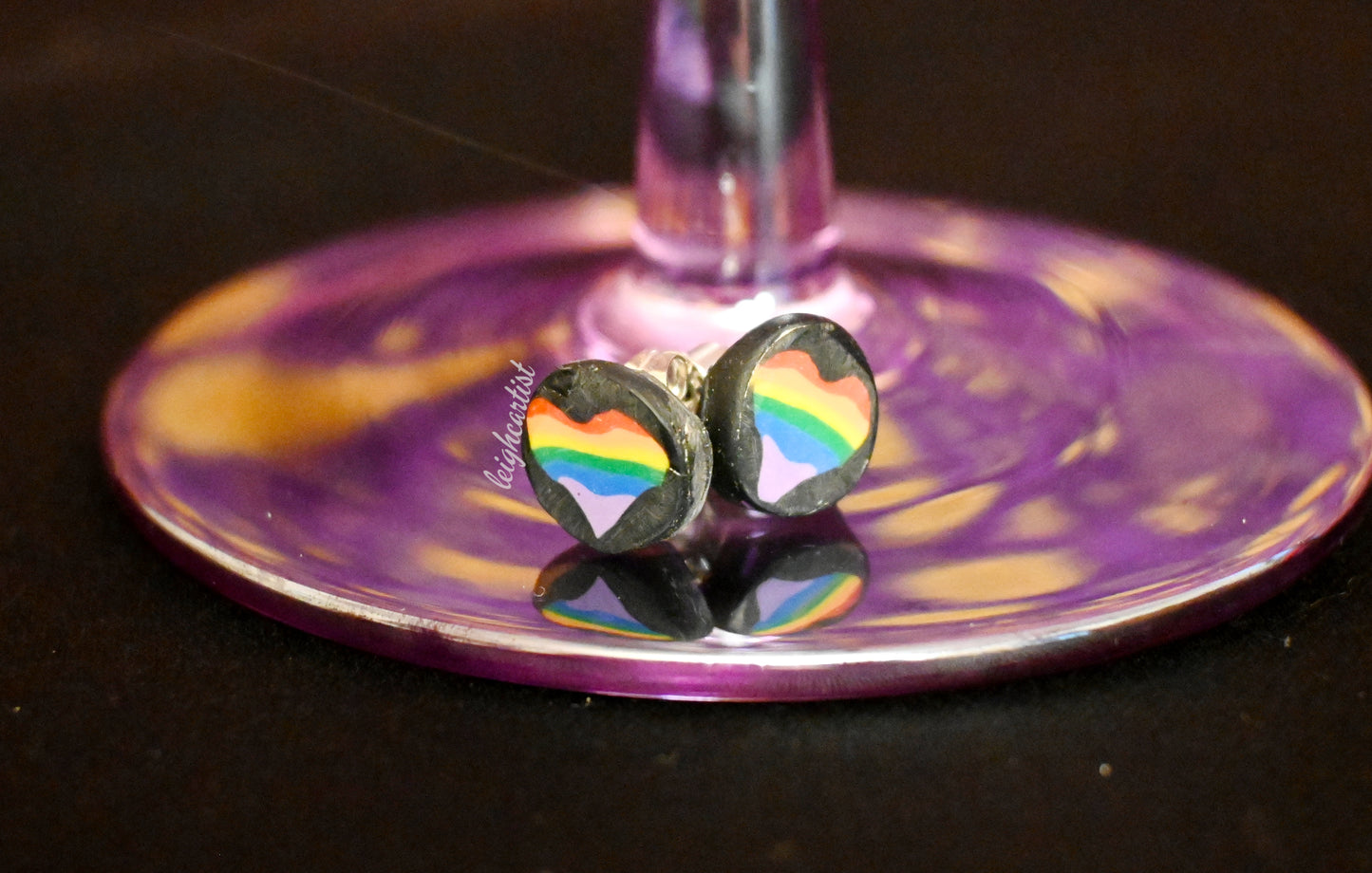 Rainbow Heart Clay Stud Earrings