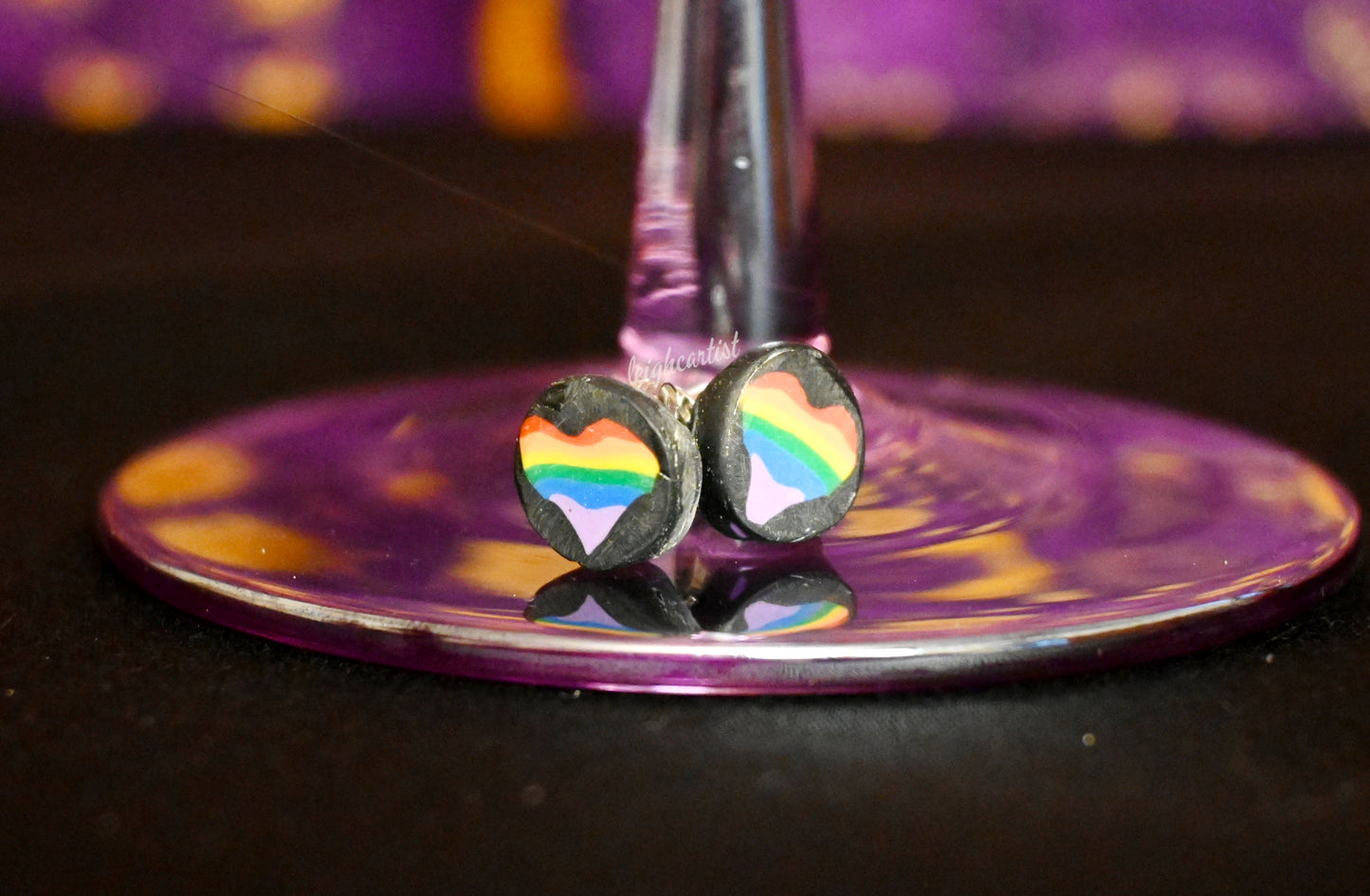 Rainbow Heart Clay Stud Earrings