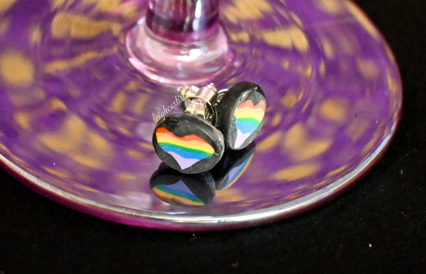 Rainbow Heart Clay Stud Earrings