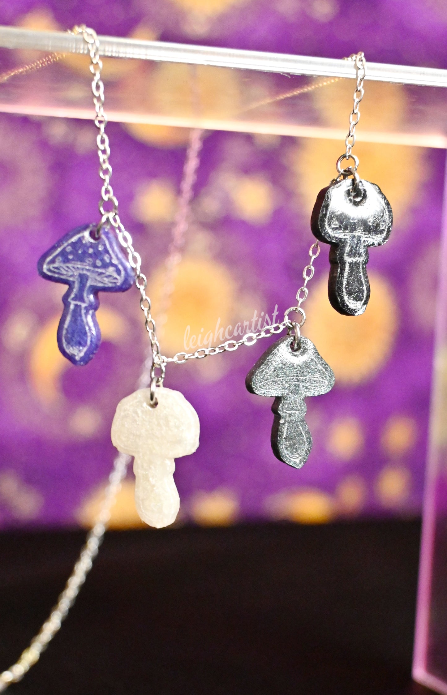Asexual Flag Mini Mushrooms Resin Necklace