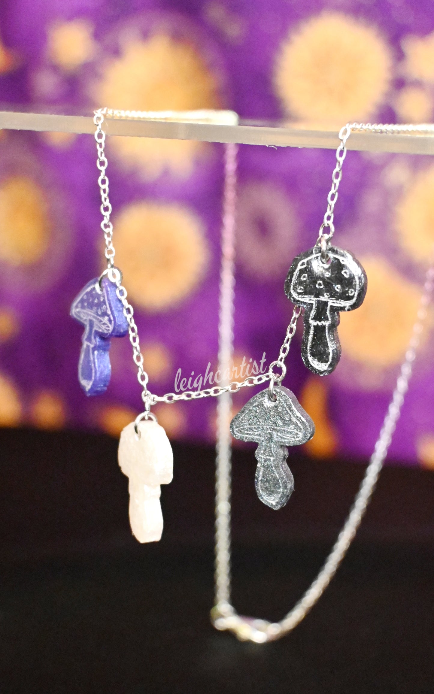 Asexual Flag Mini Mushrooms Resin Necklace