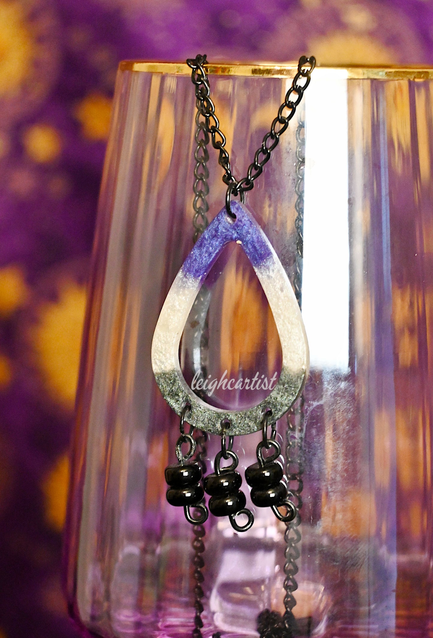 Asexual Flag Beaded Teardrop Resin Necklace
