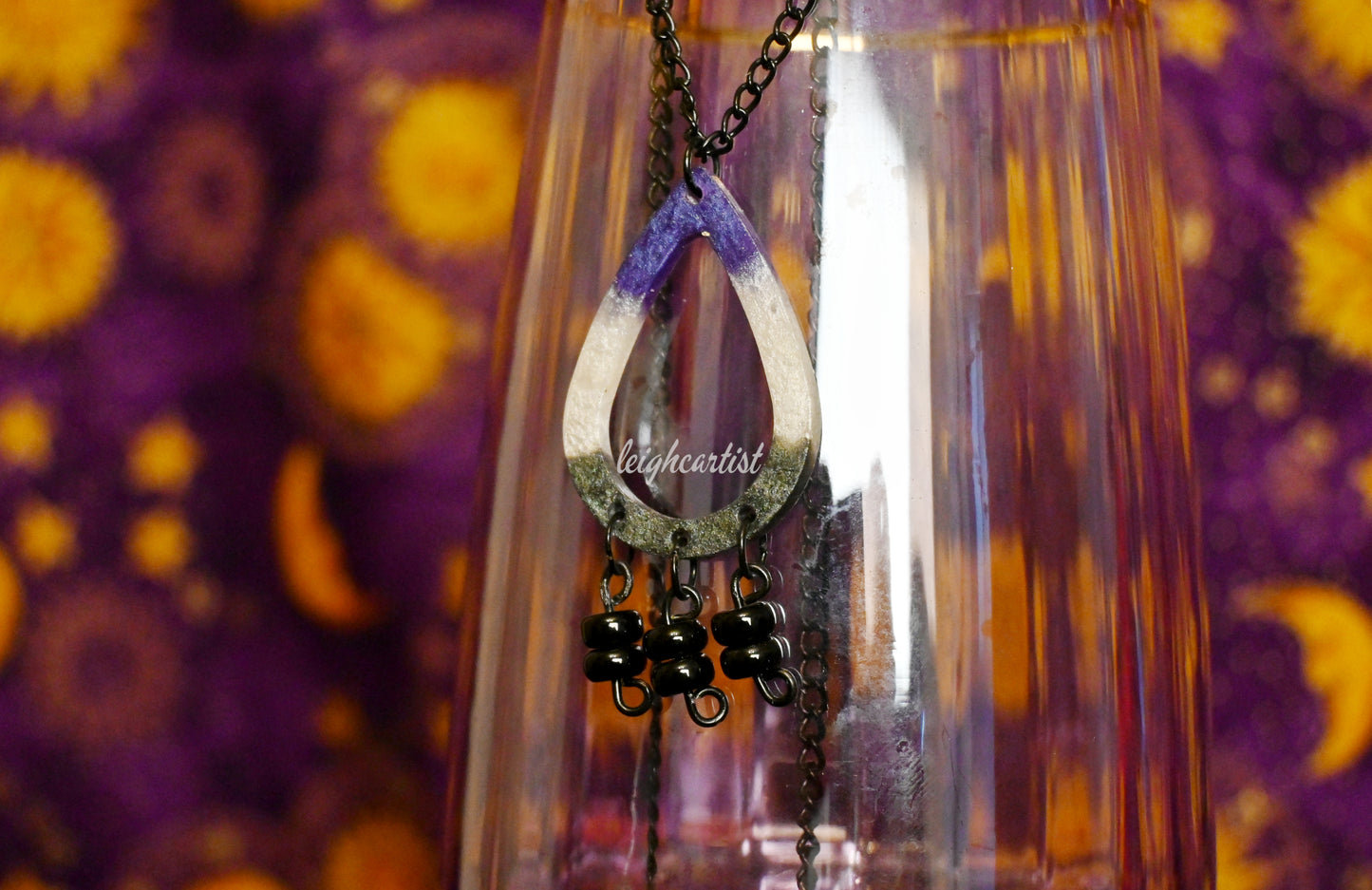 Asexual Flag Beaded Teardrop Resin Necklace