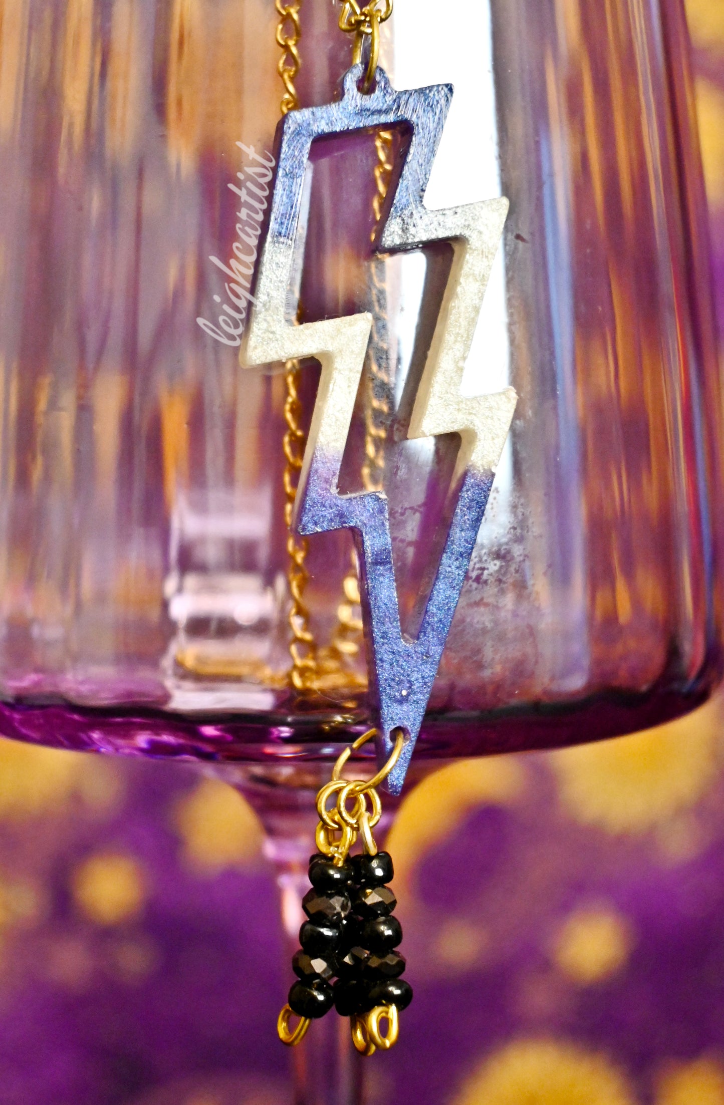 Asexual Flag Beaded Lightning Bolt Resin Necklace