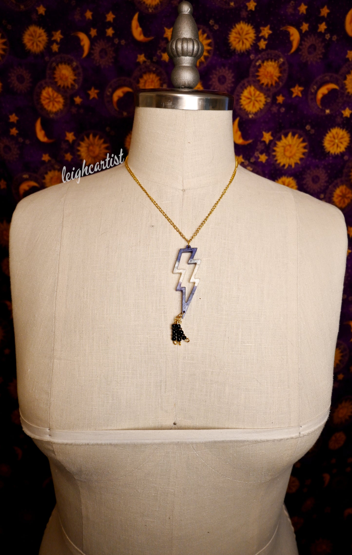 Asexual Flag Beaded Lightning Bolt Resin Necklace