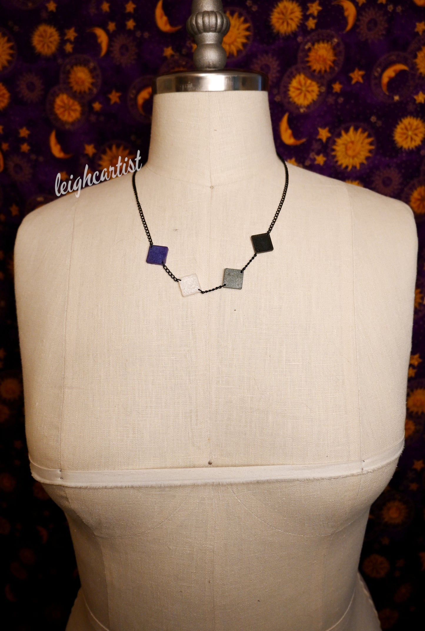 Asexual Flag Diamond Shapes Resin Necklace