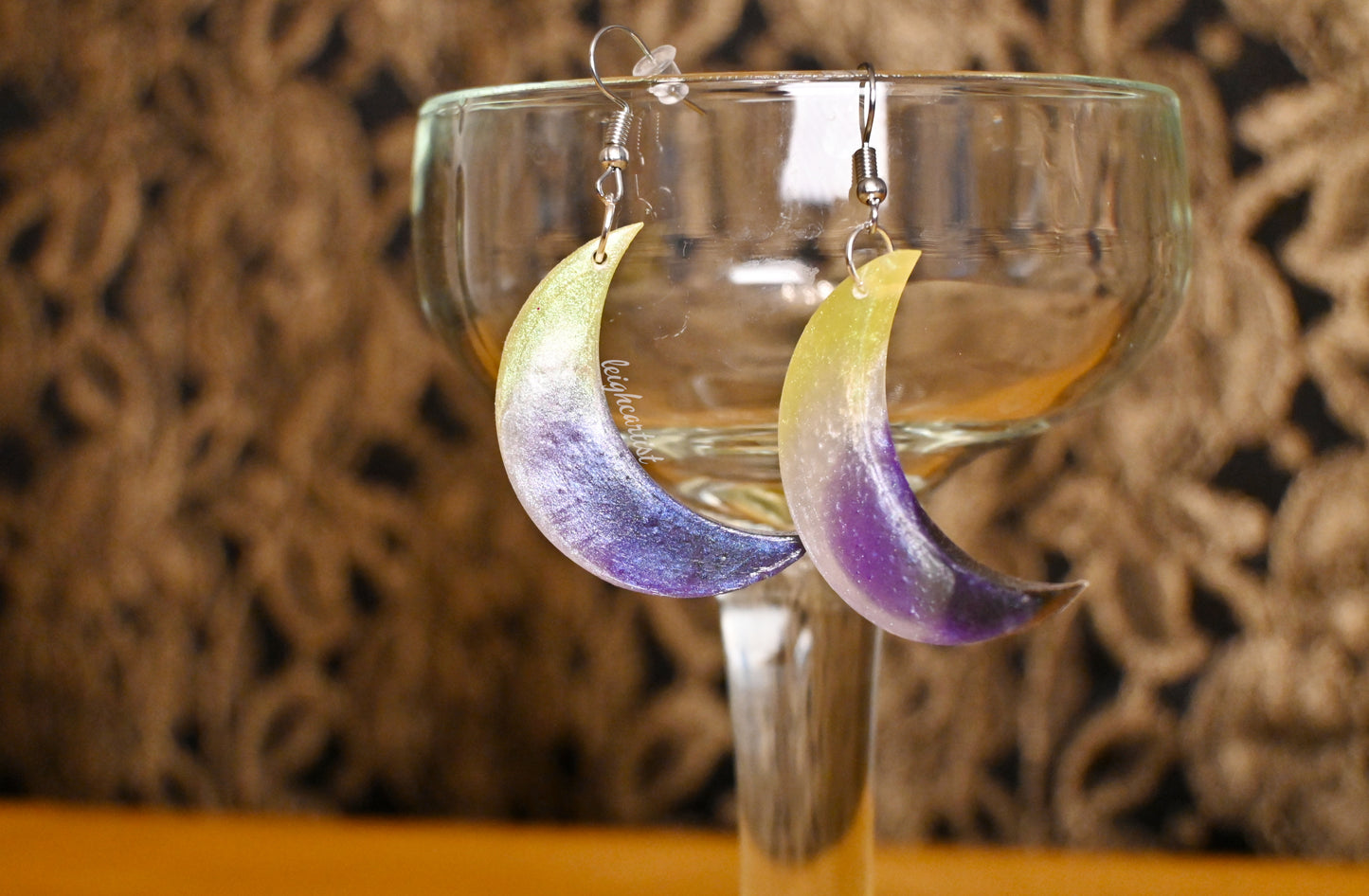 Nonbinary Flag Crescent Moon Resin Dangle Earrings