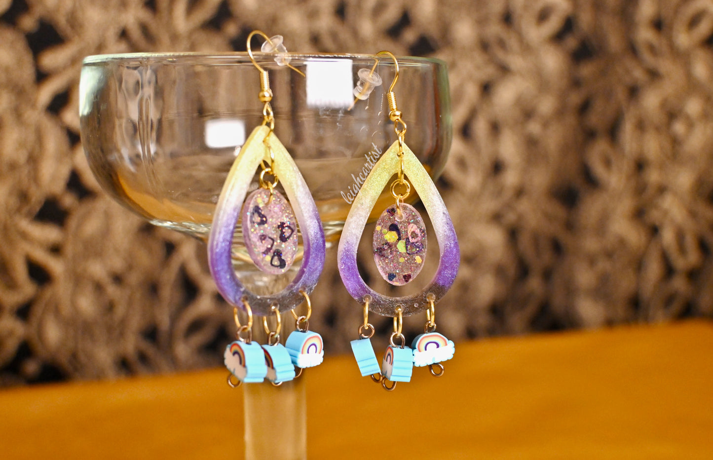Nonbinary Flag and Rainbows Resin Dangle Earrings