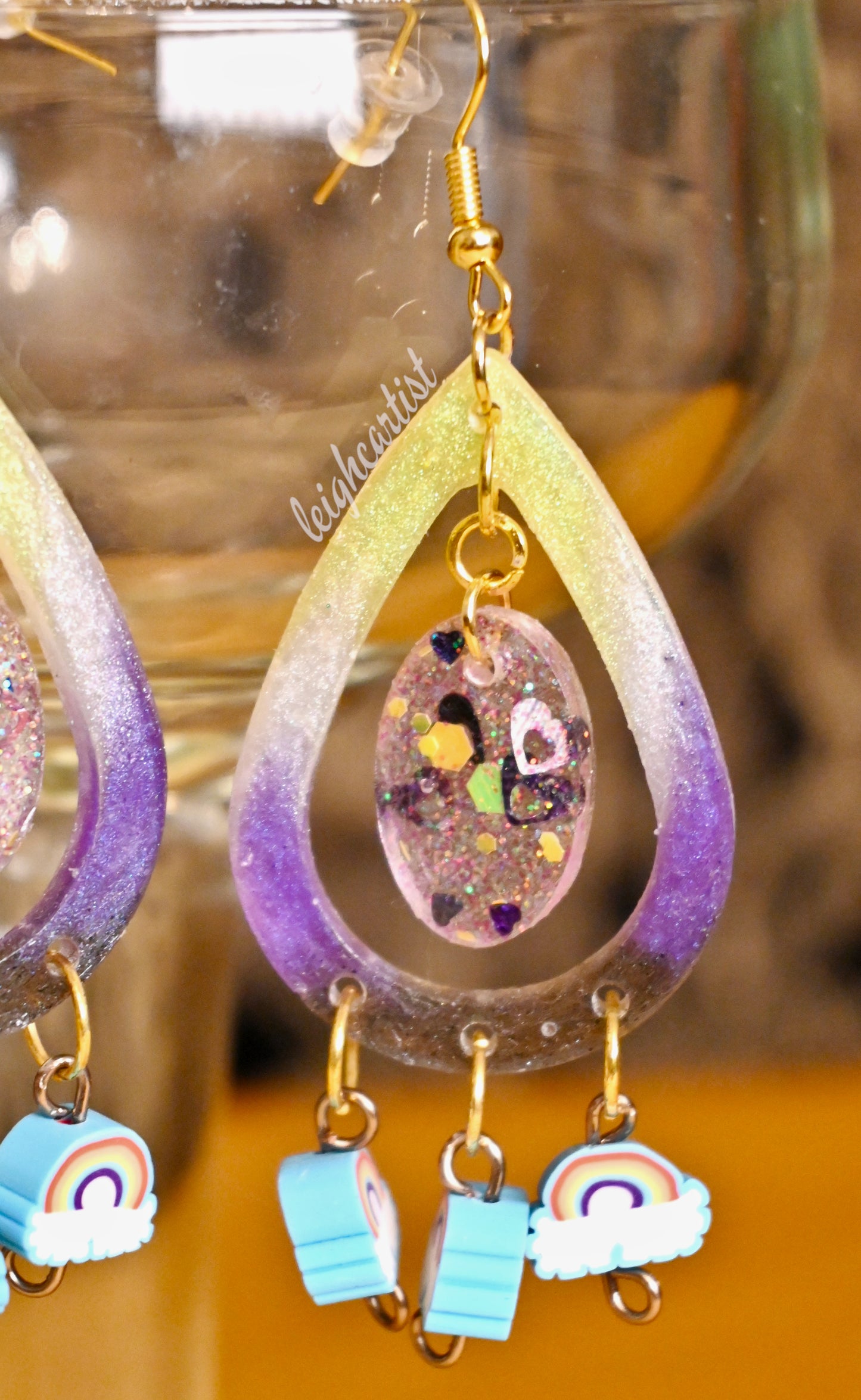 Nonbinary Flag and Rainbows Resin Dangle Earrings