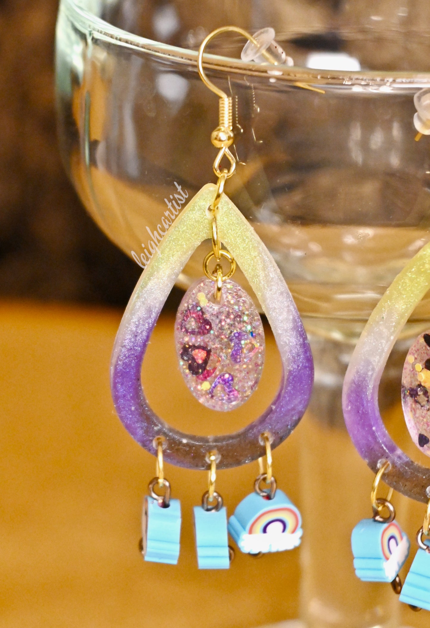 Nonbinary Flag and Rainbows Resin Dangle Earrings