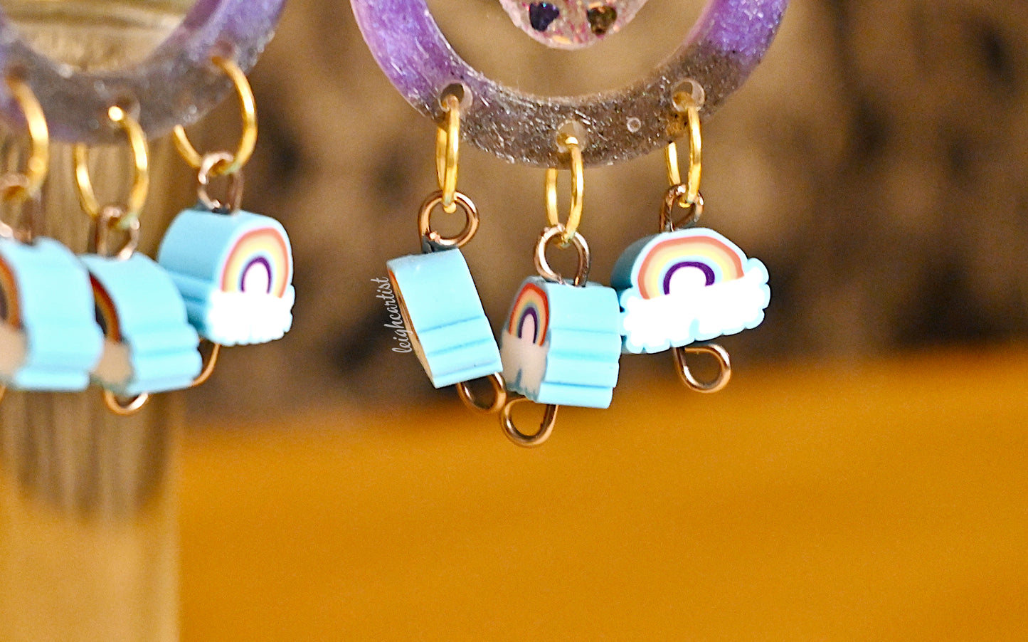 Nonbinary Flag and Rainbows Resin Dangle Earrings