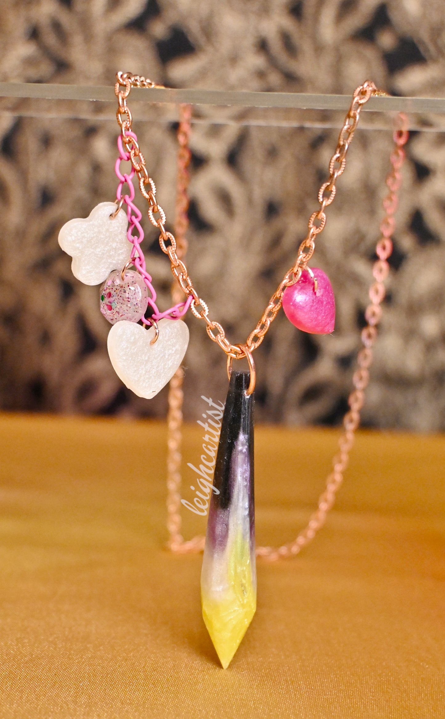 Nonbinary Flag Crystal Resin Necklace