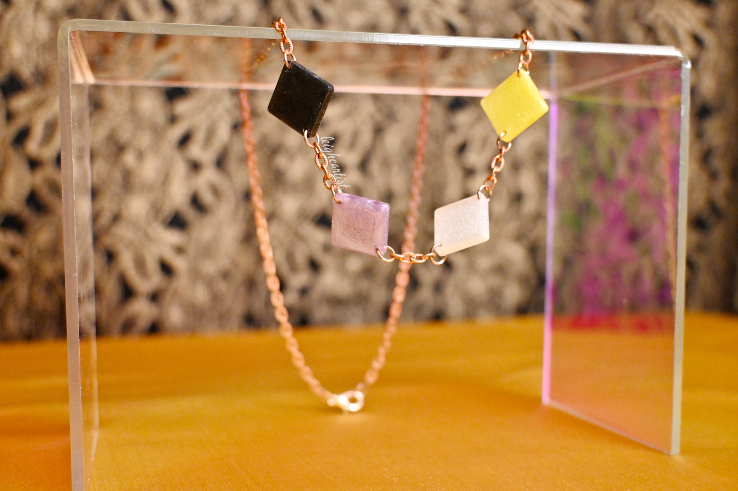 Nonbinary Flag Diamond Shapes Resin Necklace