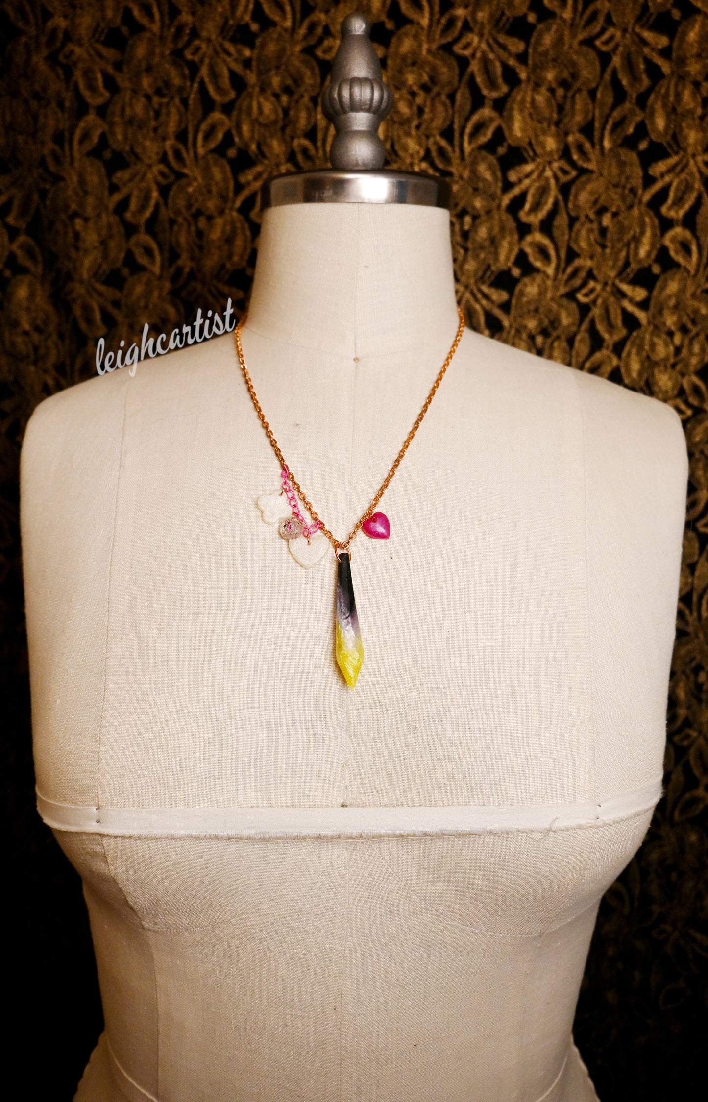 Nonbinary Flag Crystal Resin Necklace