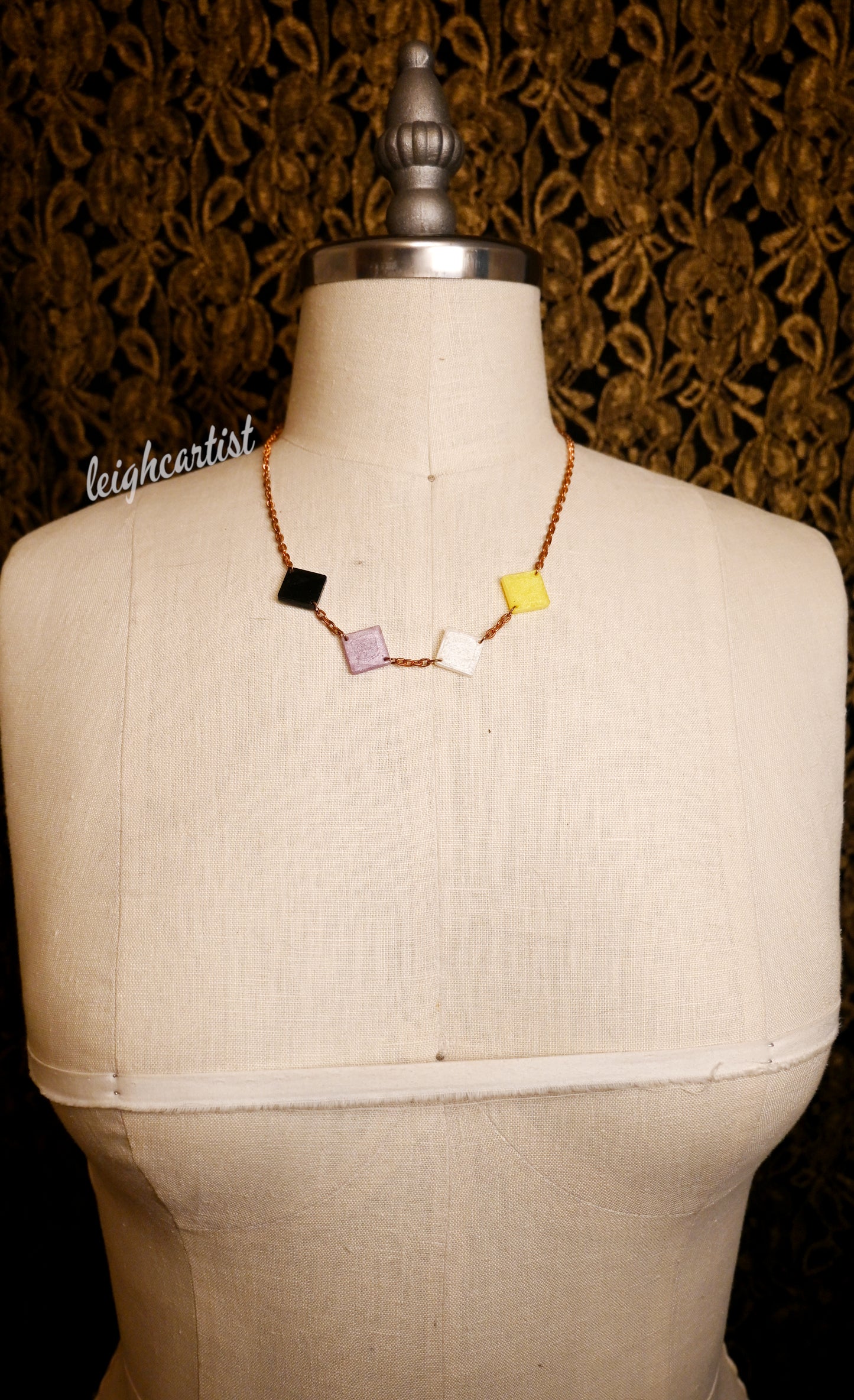 Nonbinary Flag Diamond Shapes Resin Necklace