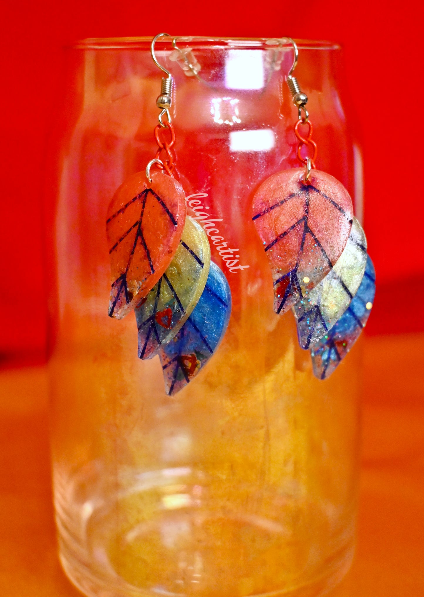 Pansexual Flag Leaves Resin Dangle Earrings