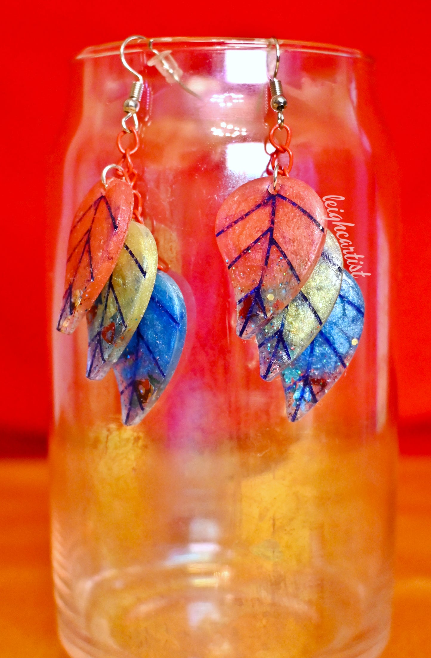 Pansexual Flag Leaves Resin Dangle Earrings