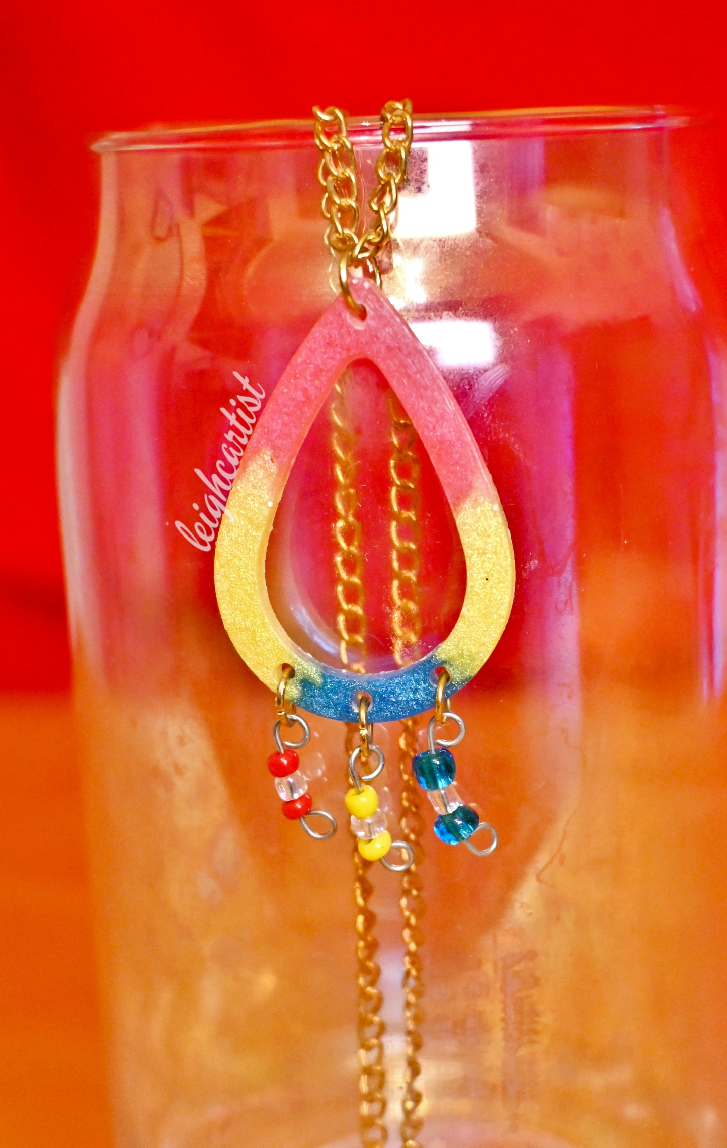 Pansexual Flag Beaded Teardrop Resin Necklace