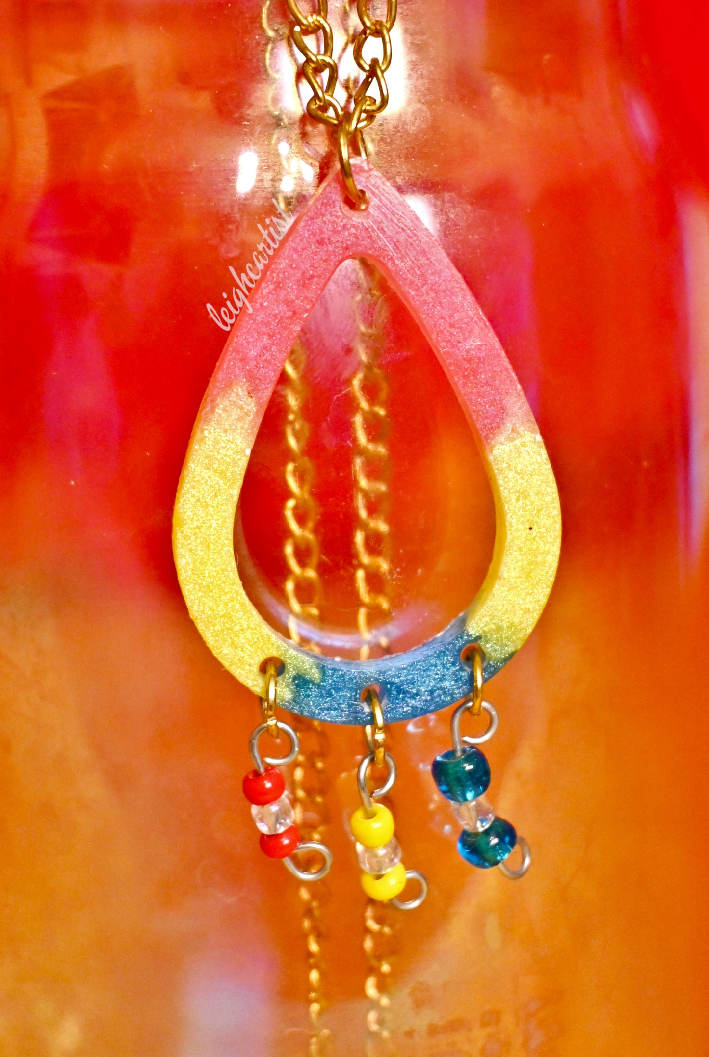 Pansexual Flag Beaded Teardrop Resin Necklace