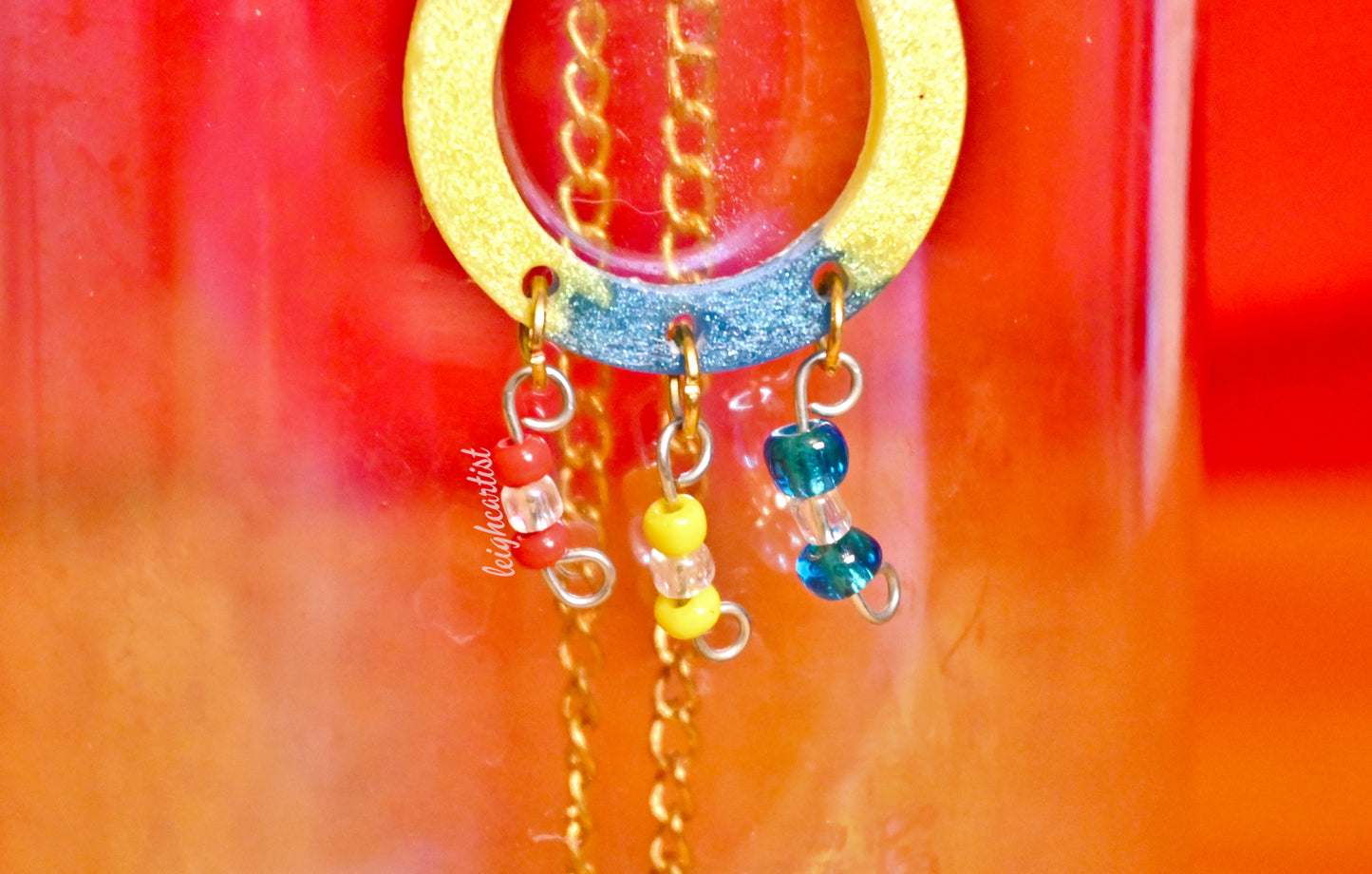 Pansexual Flag Beaded Teardrop Resin Necklace