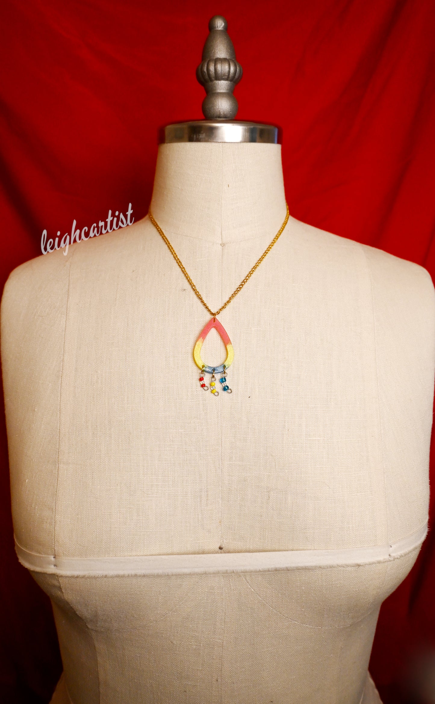 Pansexual Flag Beaded Teardrop Resin Necklace