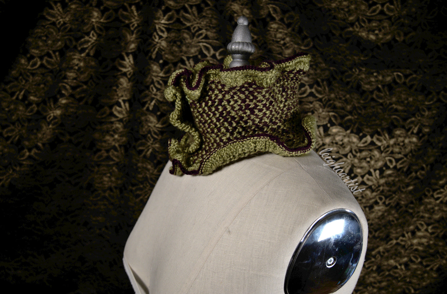 Green & Purple Knit Ruffle Scarf