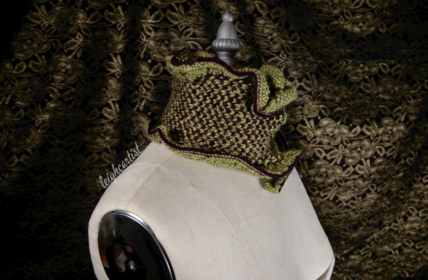 Green & Purple Knit Ruffle Scarf