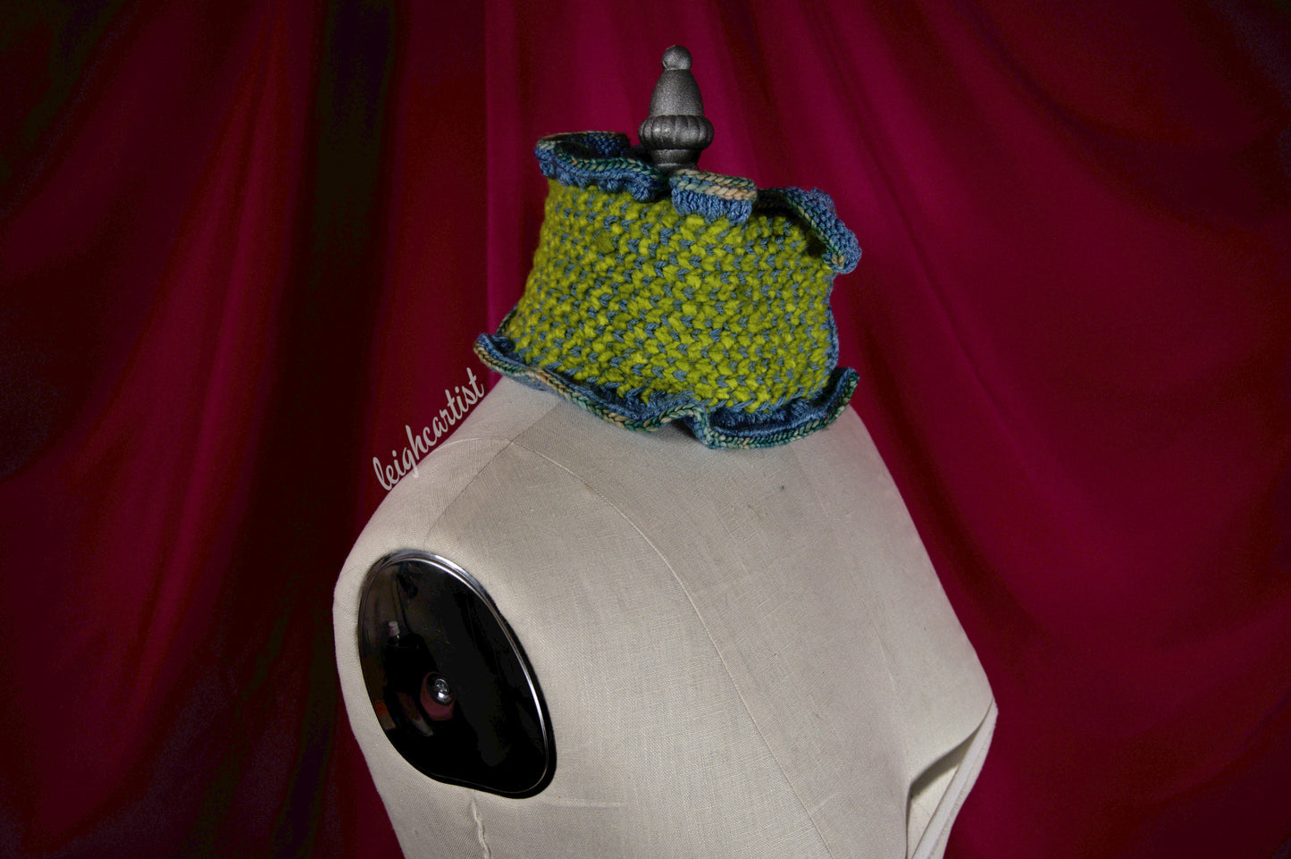 Extra Chonky Blue Green Knit Ruffle Scarf