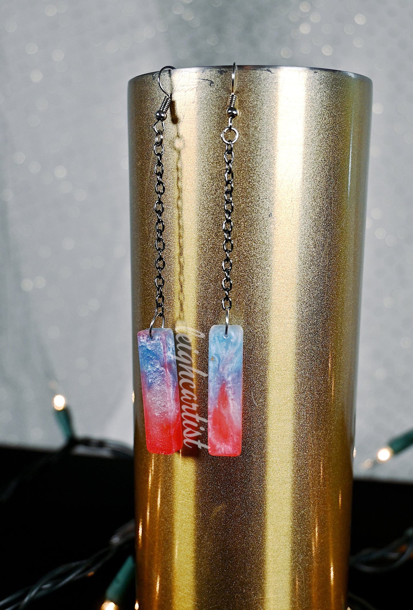 Red White & Blue Long Pendant Resin Dangle Earrings