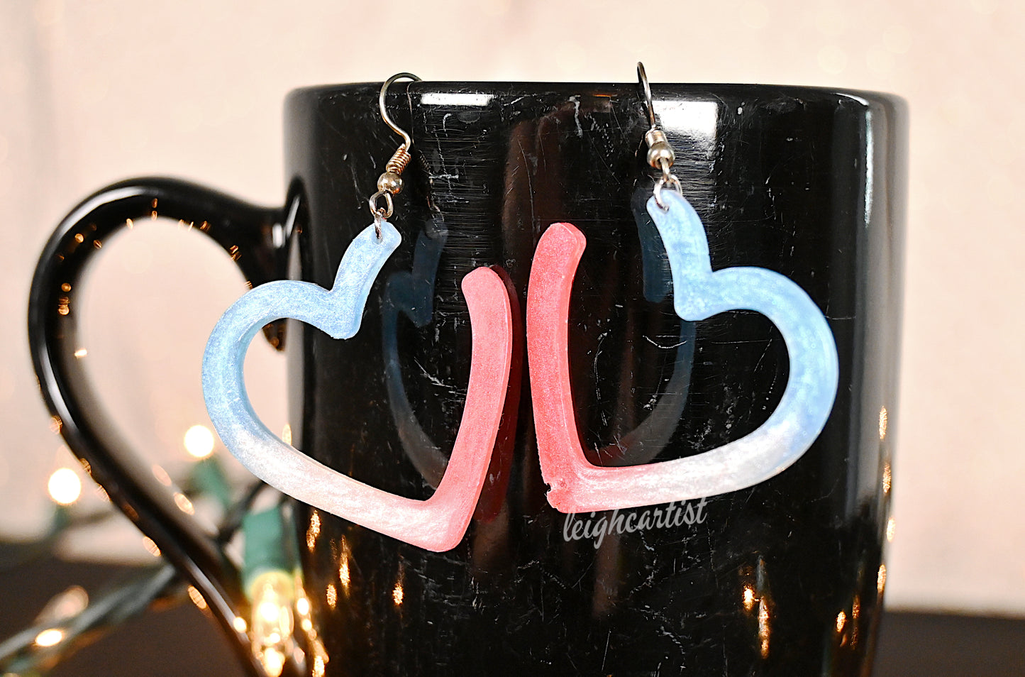 Blue White & Red Hollow Heart Resin Dangle Earrings