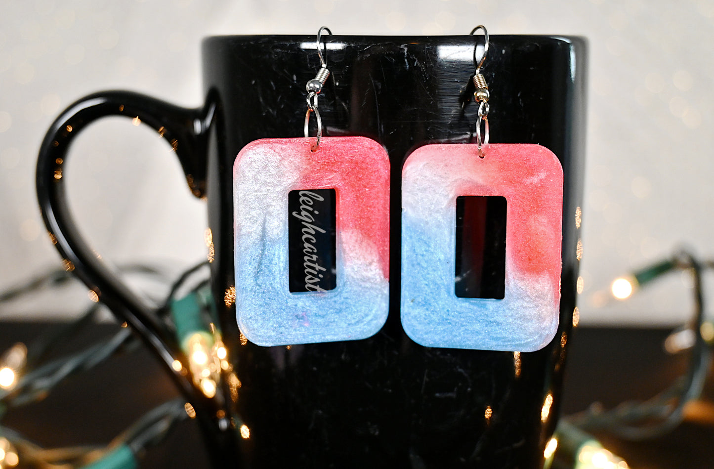 Red White & Blue Hollow Geo Resin Dangle Earrings