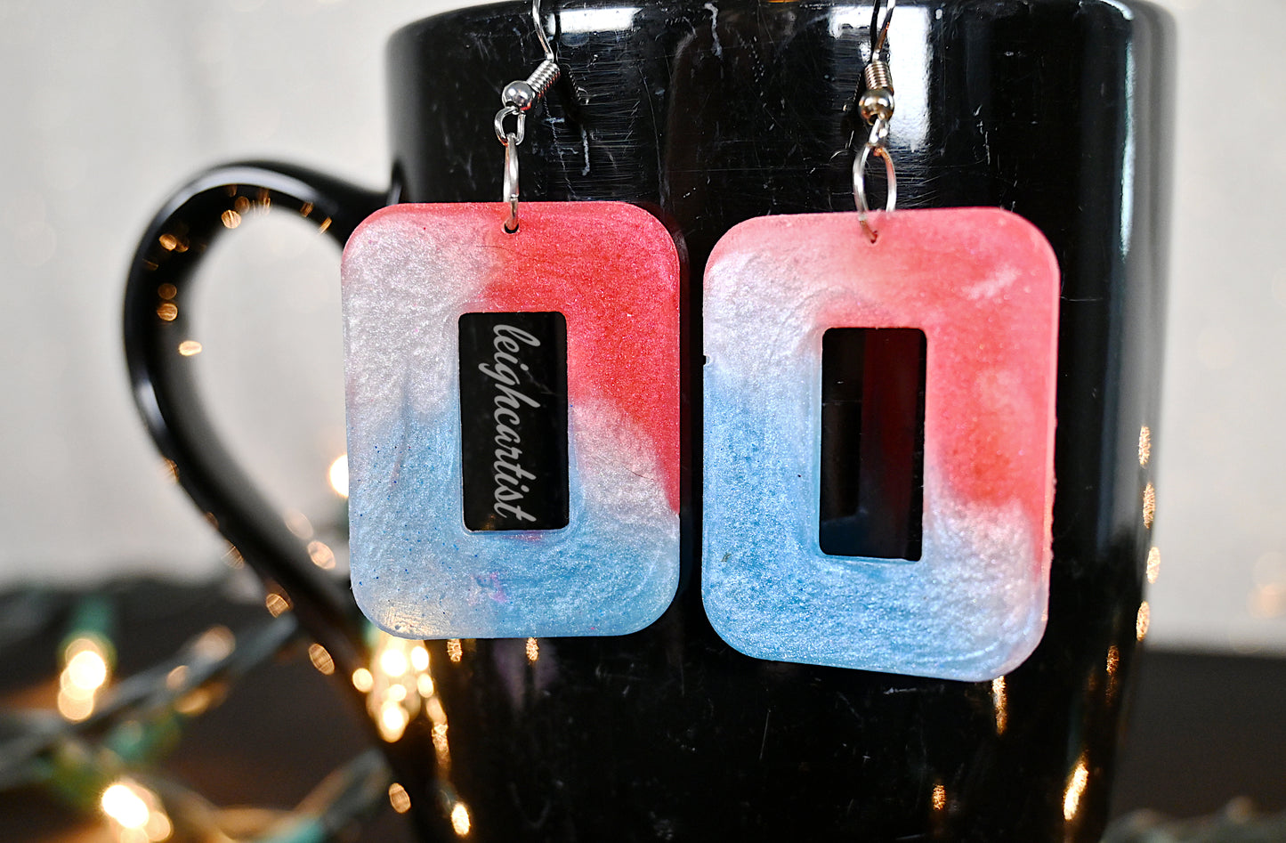 Red White & Blue Hollow Geo Resin Dangle Earrings