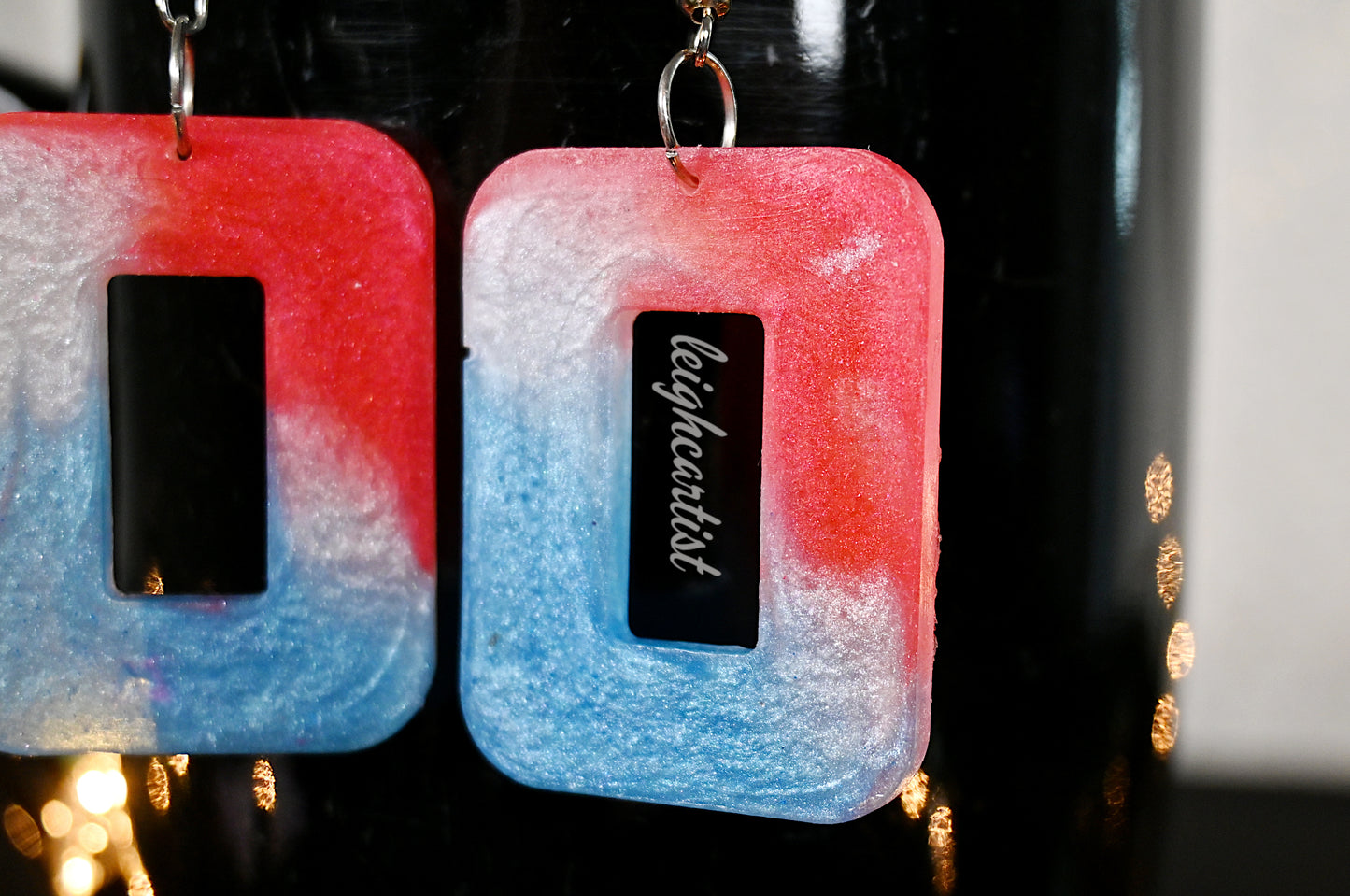 Red White & Blue Hollow Geo Resin Dangle Earrings