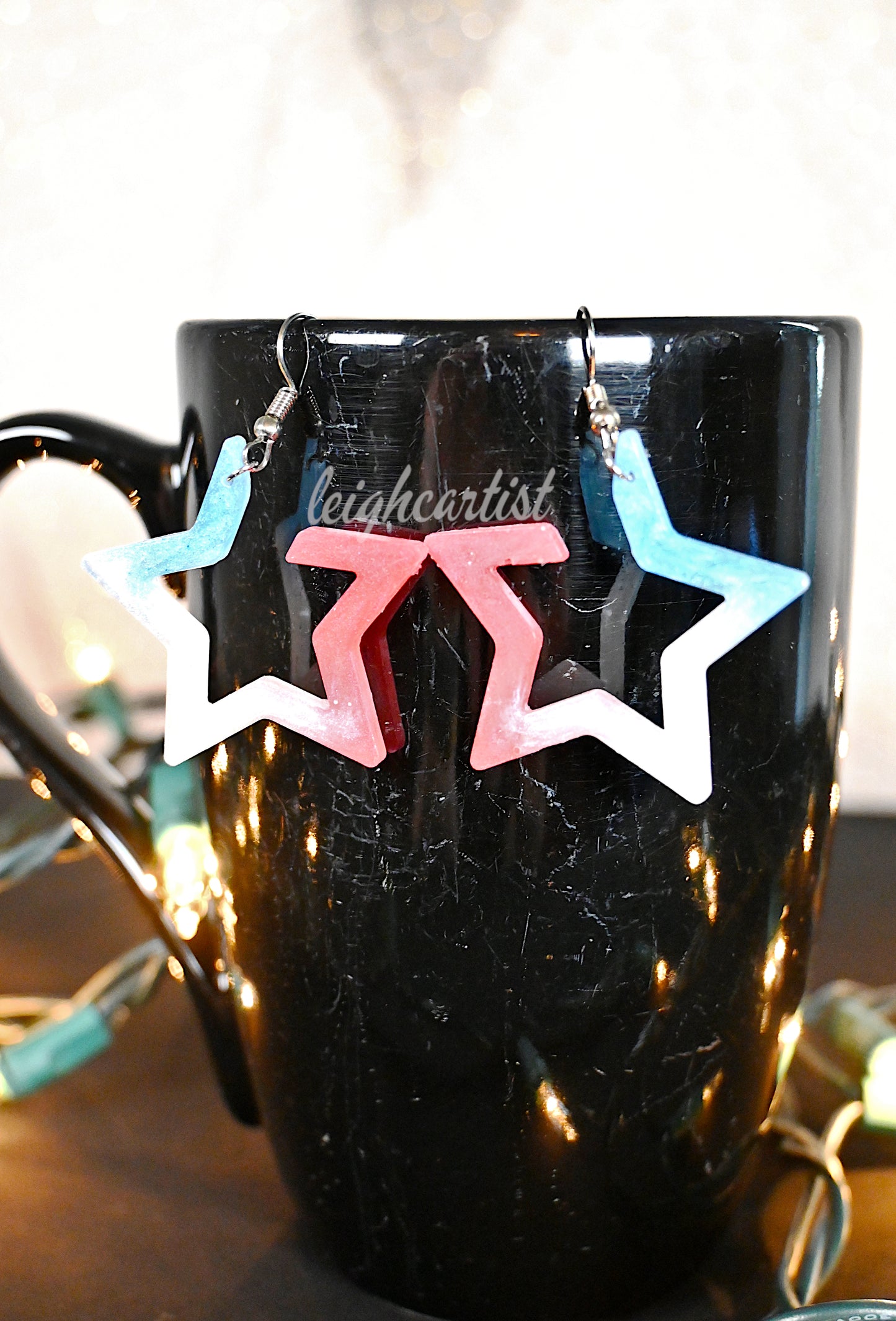 Red White & Blue Hollow Star Resin Dangle Earrings