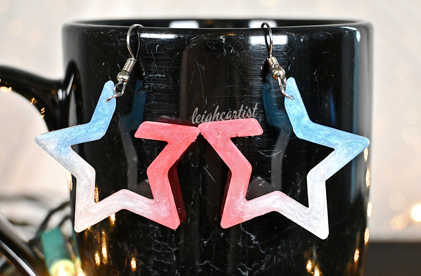 Red White & Blue Hollow Star Resin Dangle Earrings