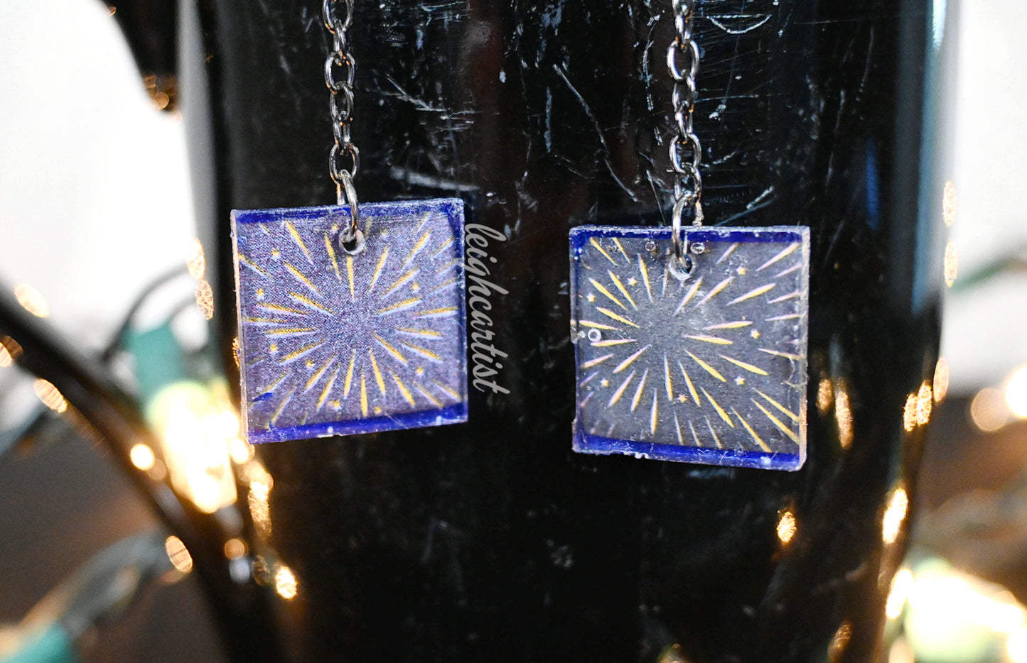 Fireworks Square Resin Dangle Earrings
