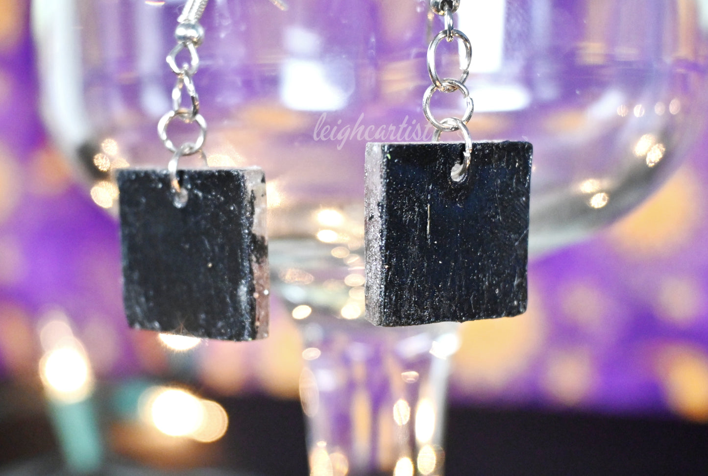Black Red Abstract Resin Dangle Earrings