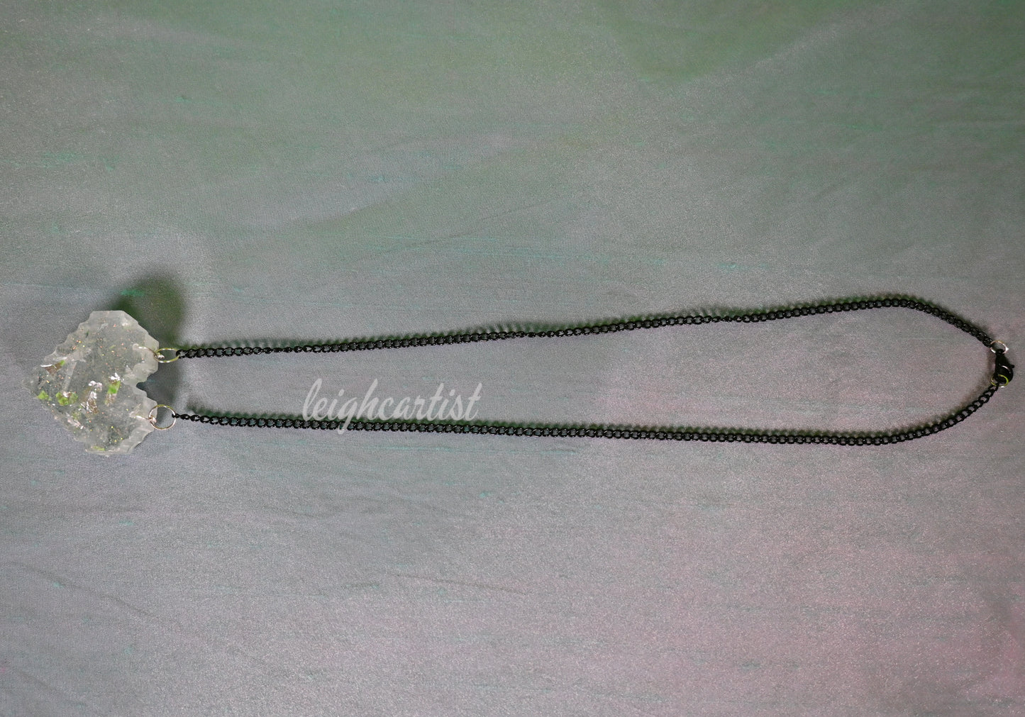 Silver Pixelated Heart Resin Necklace