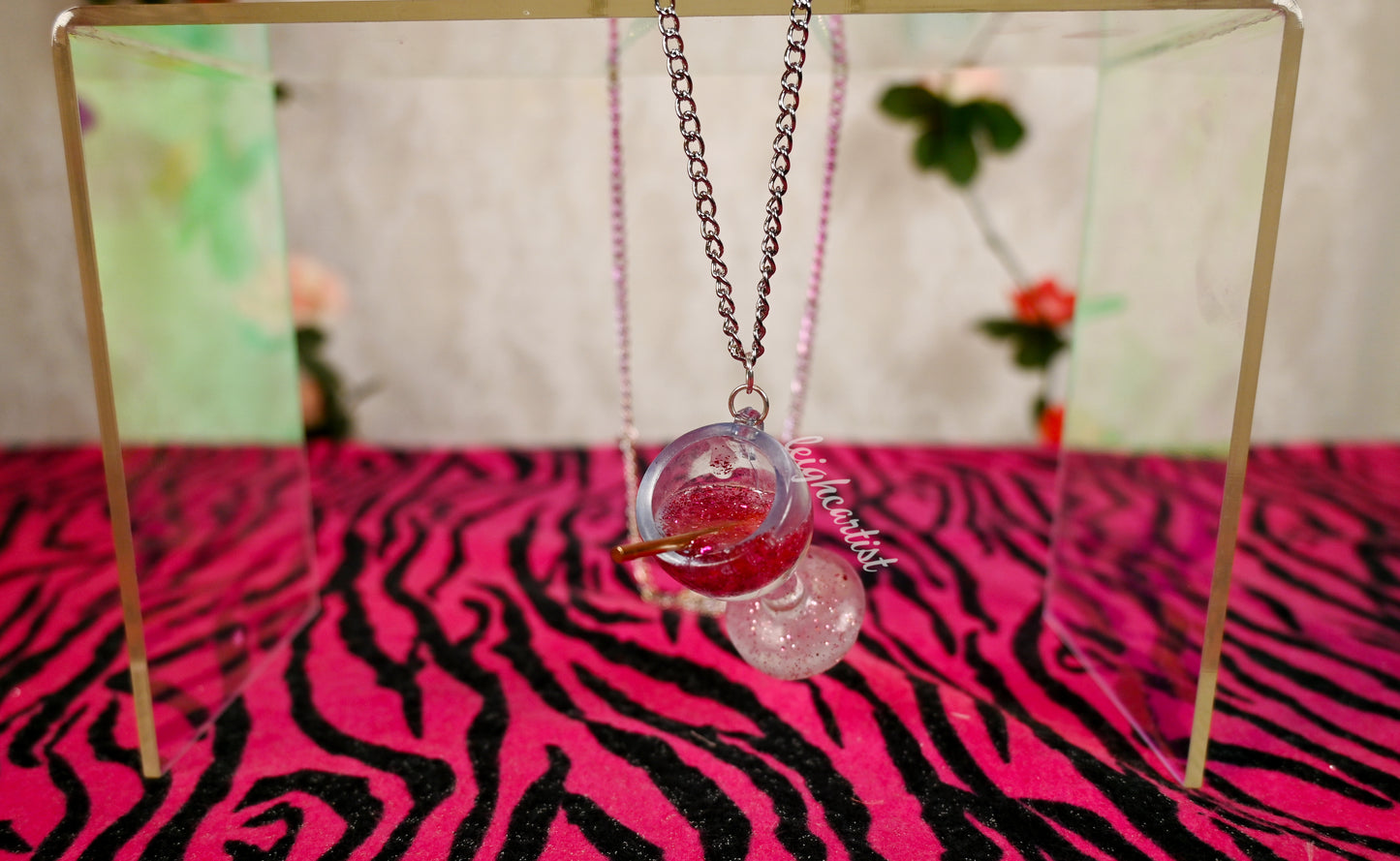Pink Drink Resin Necklace