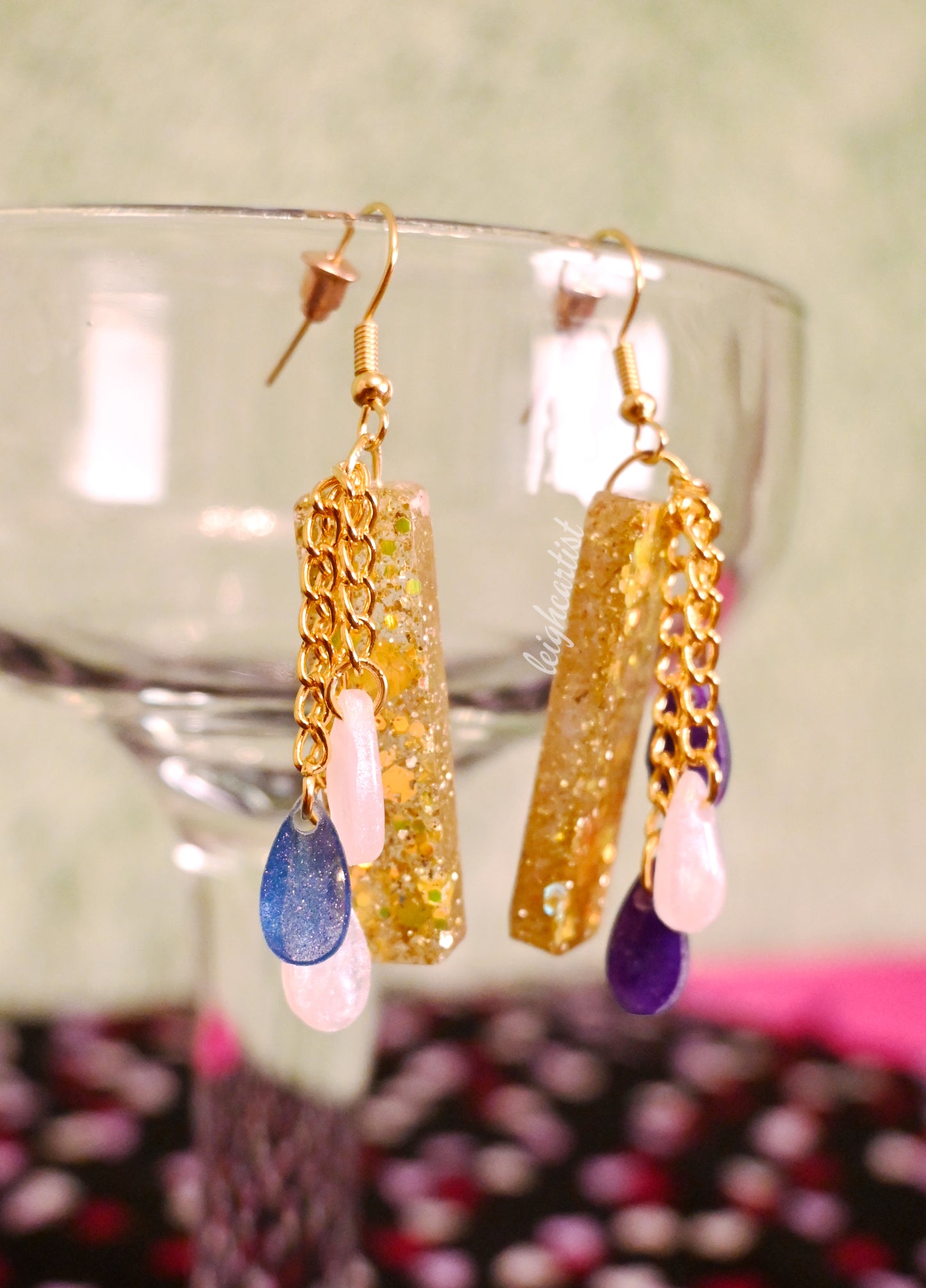 Golden Chains Resin Dangle Earrings