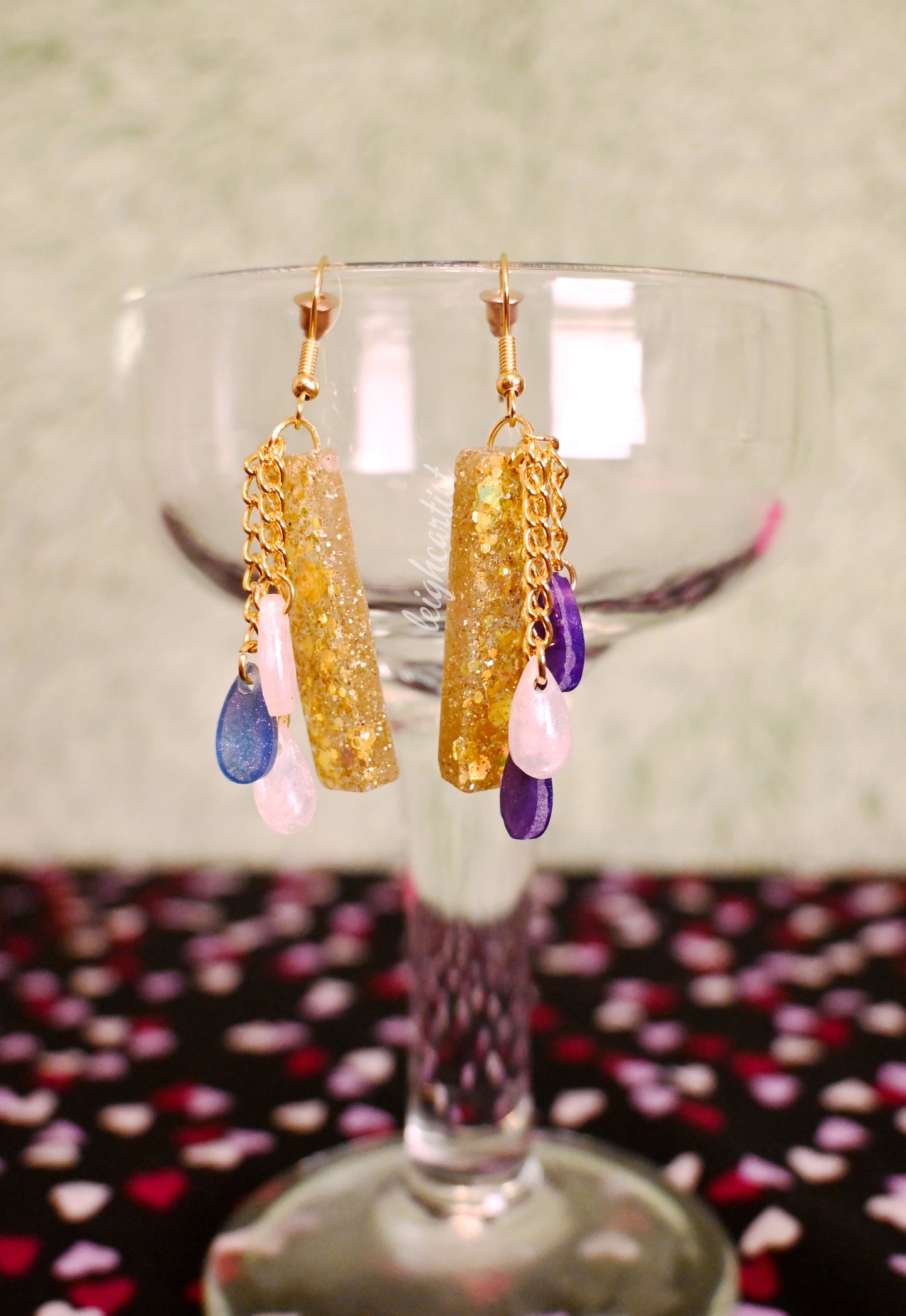 Golden Chains Resin Dangle Earrings